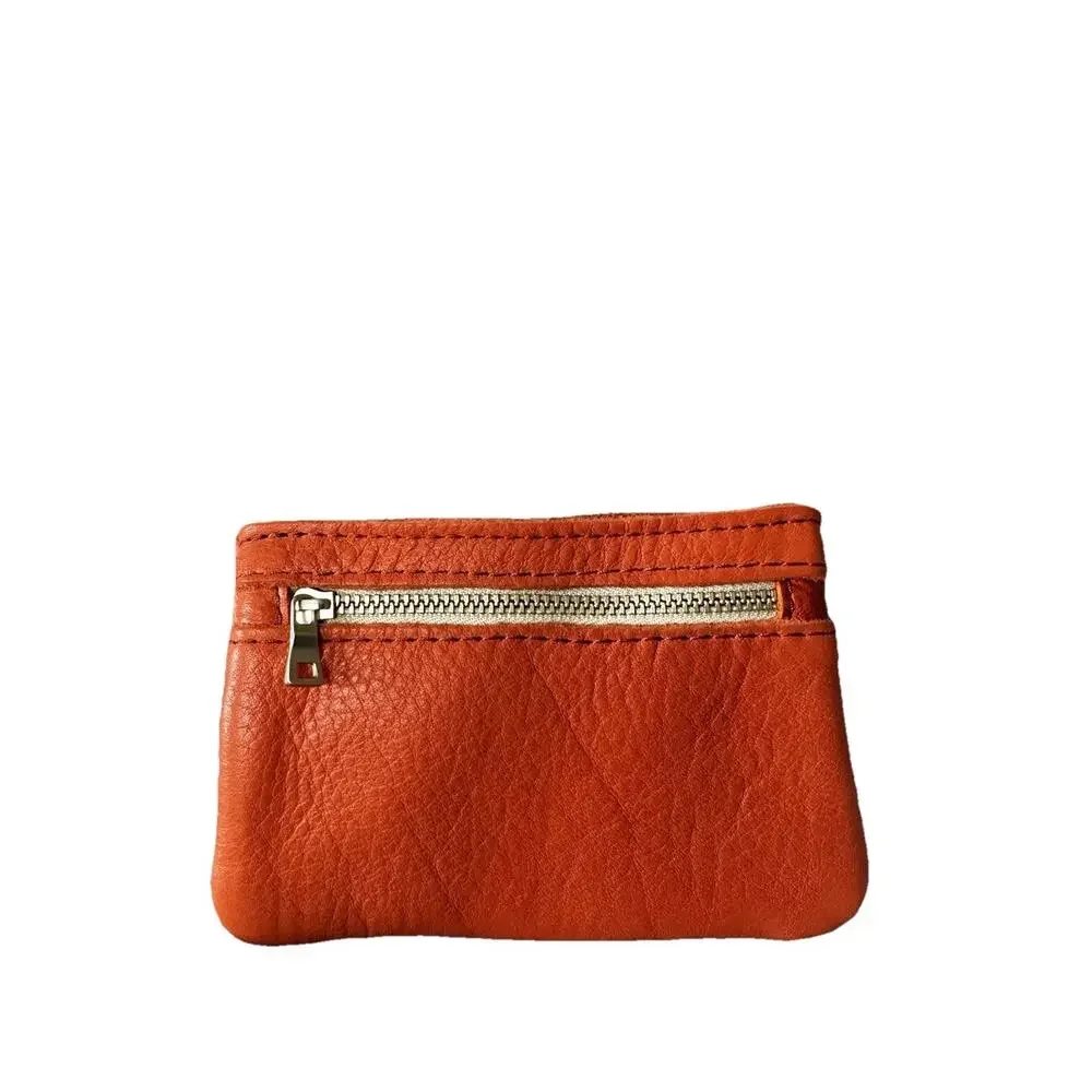 New Portland Leather Double Zip Koi Orange Leather Change Purse Gold Zipper NLA - Picture 2 of 6